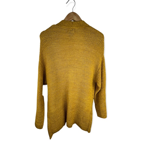 CENY Open Front Cardigan Mustard Yellow Patch Pockets Wide Sleeves - Picture 4 of 6